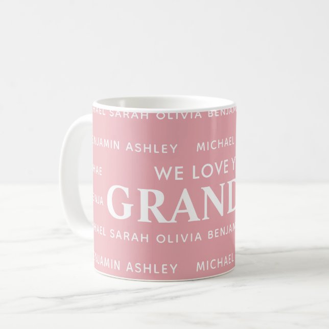 We Love You Grandma Personalized Kids Names Coffee Mug (Front Left)