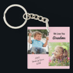 We Love You Grandma Personalized Photos Pink Keych Keychain<br><div class="desc">Celebrate Grandma with this fun pink keychain. You can add two photos of a grandchild or grandchildren, personalize the expression to "I Love You" or "We Love You, " and personalize whether she is called "Grandma, " "Nana, " "Mom Mom, " etc. You can also add the grandchild's or grandchildren's...</div>