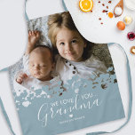 We Love You Grandma Photo Blue Apron<br><div class="desc">Their is no better cook than grandma! Looking for a special gift for your grandmother,  then this personalized blue apron is perfect featuring a precious family photo of the children,  a modern heart design,  the saying "we love you grandma",  and the grandchildrens names.</div>