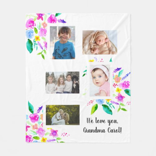 we love you Grandma Photo Collage flowers Fleece Blanket