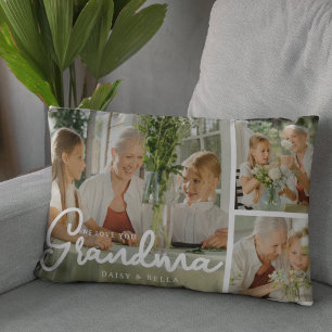 We Love You Grandma   Photo Collage Lumbar Pillow