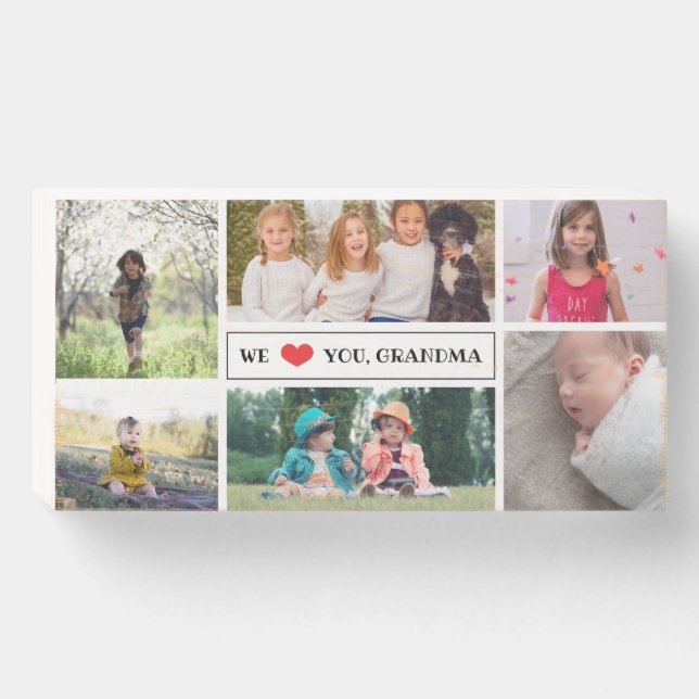 We Love You Grandma Photo Collage Wooden Box Sign (Front Horizontal)