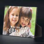 We Love You Grandma Photo Fancy Lettering Custom Plaque<br><div class="desc">Create a cherished photo gift for Grandma on this easel-back plaque featuring one picture and a text overlay shown with an editable title, WE LOVE YOU GRANDMA, in a modern, fancy calligraphy typography accented with hearts in your choice of colors to stand out on your image. Makes a beautiful photo...</div>