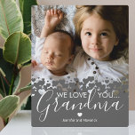 We Love You Grandma Photo Plaque<br><div class="desc">Personalized grandmother photo plaque featuring a precious family photo,  a modern cute heart border design,  the saying "we love you grandma",  and the childrens names.</div>