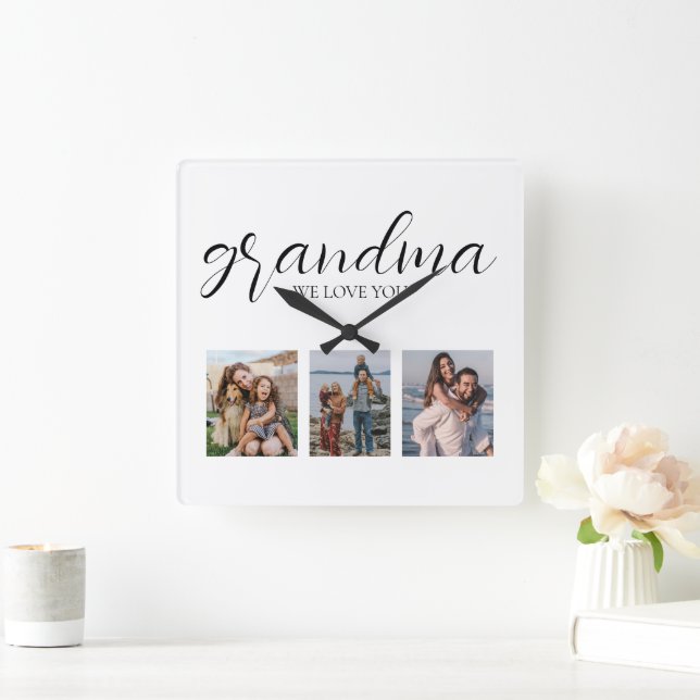 We Love You Grandma Photo Square Wall Clock (Home)