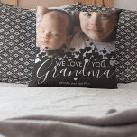 We Love You Grandma Photo Throw Pillow<br><div class="desc">Personalized grandmother photo pillow featuring a precious family photo,  a modern cute heart black border design,  the saying "we love you grandma",  and the childrens names. This would make the perfect gift for mothers day!</div>
