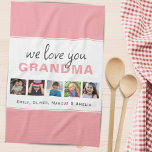 We love you Grandma Pink Grandchildren 5 Photo  Kitchen Towel<br><div class="desc">Cute and Modern We love you Grandma Pink Grandchildren 5 Photo kitchen towel.Custom 5 photos of grandchildren. The text We love you Grandma is in modern and trendy black script and pink bold font. Create your own personalized gift for a grandmother for Mother`s Day, birthday or Christmas and add your...</div>