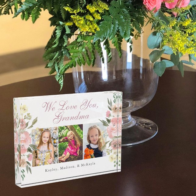 We Love You Grandma Pretty Floral Mother's Day Photo Block (Creator Uploaded)