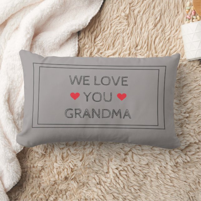 'We Love You Grandma' Rustic Chic Black Gray Red Lumbar Pillow (Blanket)