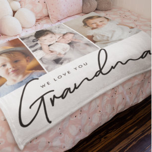 We love you Grandma Script 3 photos Personalized Fleece Blanket