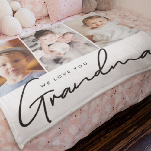 We love you Grandma Script 3 photos Personalized Fleece Blanket