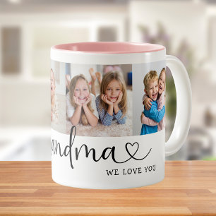 We Love you Grandma Script 4 Photo Modern Two-Tone Coffee Mug