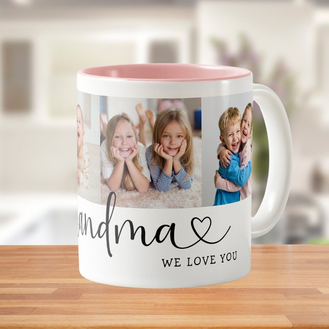 We Love you Grandma Script 4 Photo Modern Two-Tone Coffee Mug (Creator Uploaded)