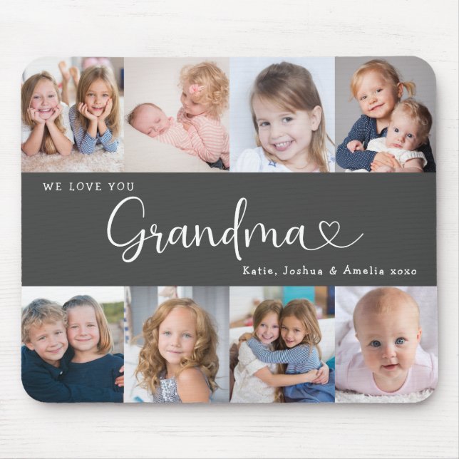 We Love you Grandma Script 8 Photo Modern Mouse Pad (Front)