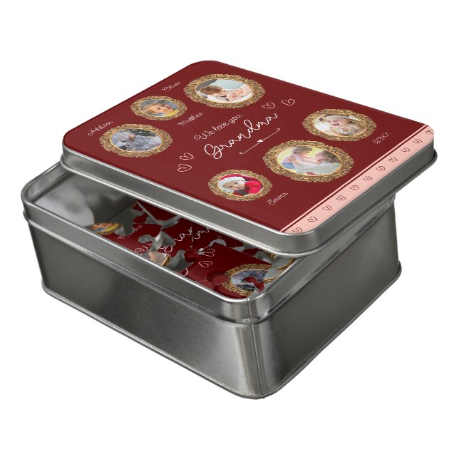 We Love You Grandma Six Photo with Text Red Heart Jigsaw Puzzle (Lid Open)