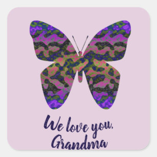 We Love You Grandma Special Grandmother Butterfly Square Sticker