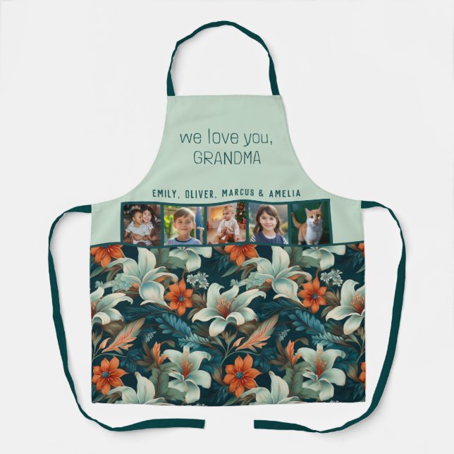 We love you Grandma Tropical Flowers 5 Photo Apron (Front)