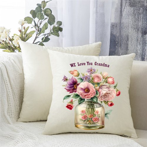 We Love You Grandma Vase of Flowers Add Photo Throw Pillow