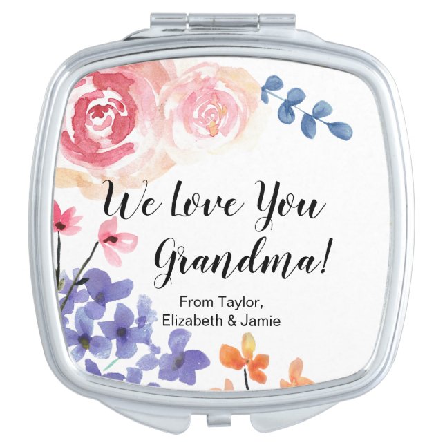 We love you grandma watercolor florals Custom Compact Mirror (Front)