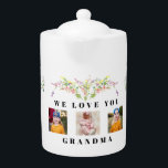 We Love You Grandma Wildflowers Collage Photo   Teapot<br><div class="desc">Colorful Watercolor Wildflowers 3 Photo "We love you grandma"  collage teapot.  All text and photos can be changed.</div>
