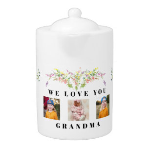 We Love You Grandma Wildflowers Collage Photo   Teapot