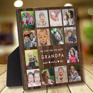 We Love You Grandpa 14 Photo Collage Dark Wood Plaque