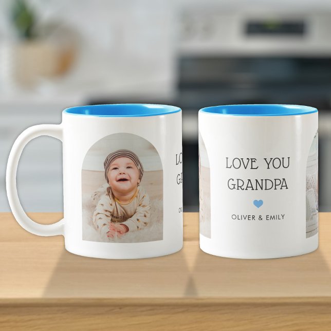 We Love You Grandpa 2 Photo Arch & Name 11 oz Two-Tone Coffee Mug (Creator Uploaded)