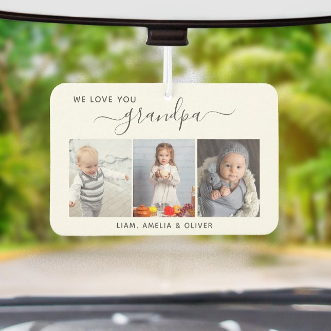 We Love You Grandpa 3 Photo Gray Script Air Freshener (Creator Uploaded)