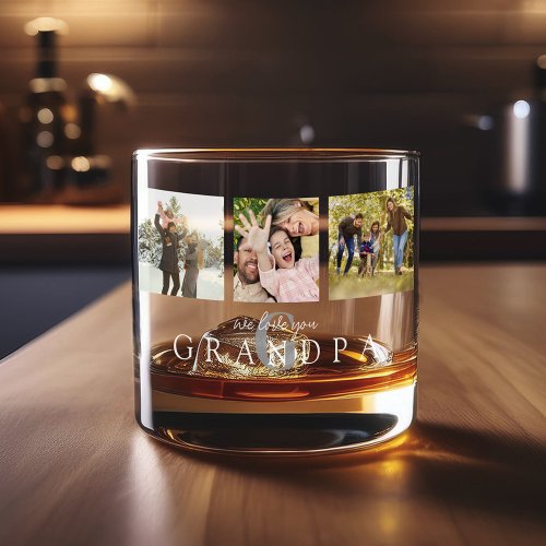 We Love You Grandpa 3 Photo Personalized Monogram Whiskey Glass We Love You Grandpa 3 Photo Personalized Monogram Whiskey Glass