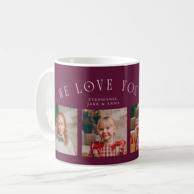 We Love You Grandpa 4-Photo Cranberry Coffee Mug (Front Left)