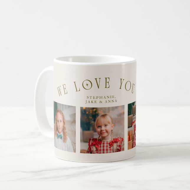 We Love You Grandpa 4-Photo Cream Coffee Mug (Front Left)