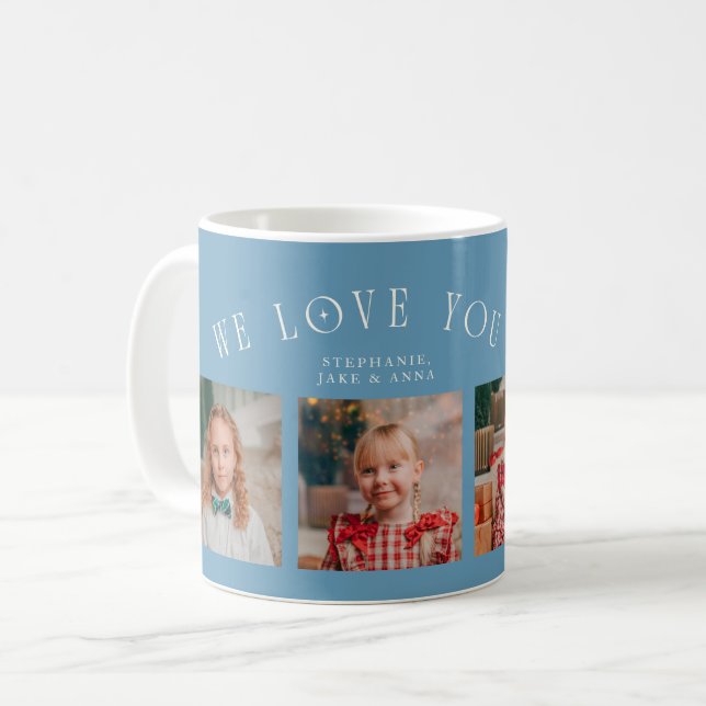 We Love You Grandpa 4-Photo Denim Blue Coffee Mug (Front Left)