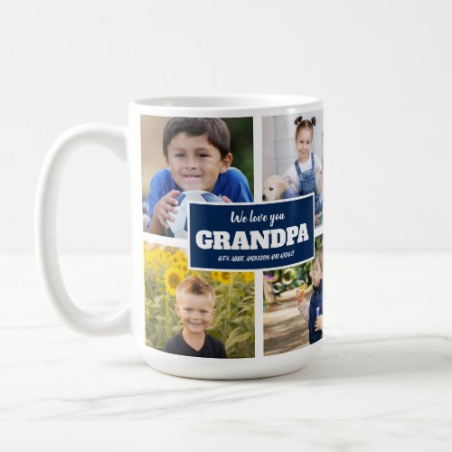 We Love You Grandpa 4 Photo Navy Blue  Coffee Mug