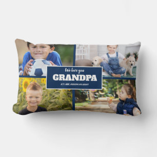 We Love You Grandpa 4 Photo Navy Blue Lumbar Pillow