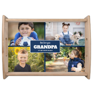 We Love You Grandpa 4 Photo Navy Blue Serving Tray