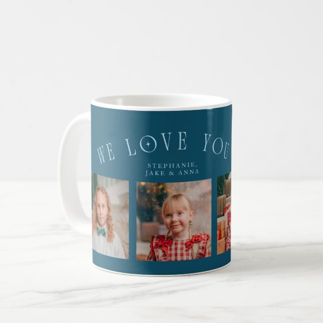 We Love You Grandpa 4-Photo Teal Coffee Mug (Front Left)