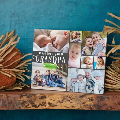 We Love You Grandpa 8 Photo Collage Custom Colors Plaque