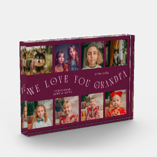 We Love You Grandpa 8 Photo Grid Cranberry Acrylic Award