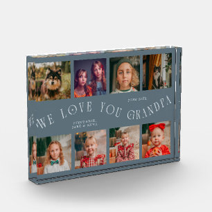 We Love You Grandpa 8 Photo Grid Slate Blue Acrylic Award
