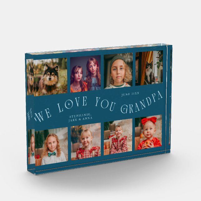 We Love You Grandpa 8 Photo Grid Teal Acrylic Award (Left)