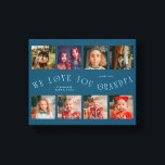 We Love You Grandpa | 8 Photo Grid Teal Canvas Print<br><div class="desc">Customizable canvas print featuring 8 photos with a curved typography text that says "we love you grandpa." Perfect keepsake gift for a grandfather in your life for a special occasion. The color is teal.</div>