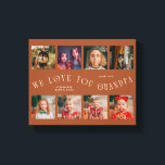 We Love You Grandpa | 8 Photo Grid Terracotta Canvas Print<br><div class="desc">Customizable canvas print featuring 8 photos with a curved typography text that says "we love you grandpa." Perfect keepsake gift for a grandfather in your life for a special occasion. The color is terracotta.</div>