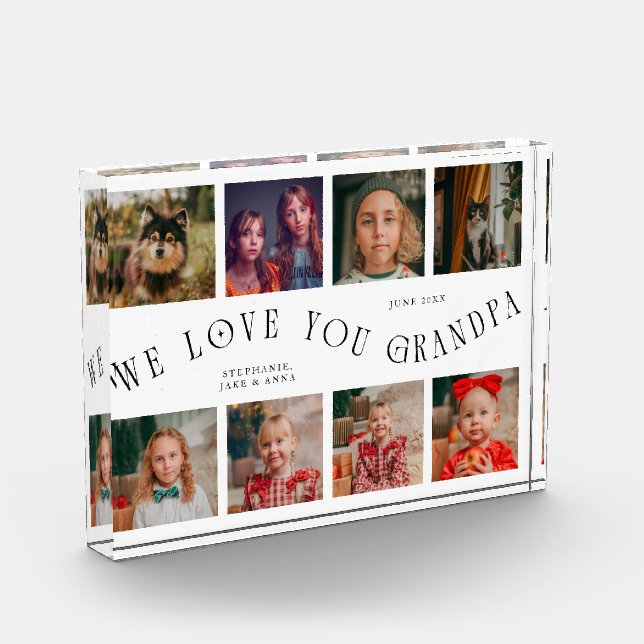 We Love You Grandpa 8 Photo Grid White Acrylic Award (Left)