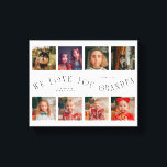 We Love You Grandpa | 8 Photo Grid White Canvas Print<br><div class="desc">Customizable canvas print featuring 8 photos with a curved typography text that says "we love you grandpa." Perfect keepsake gift for a grandfather in your life for a special occasion. The color is white.</div>