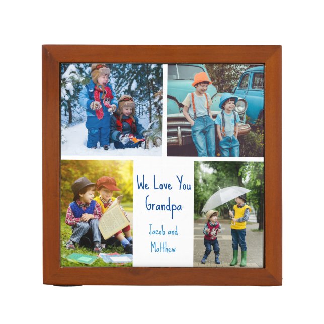 We Love You Grandpa Custom Cute Kids Photo Collage Desk Organizer (Front)