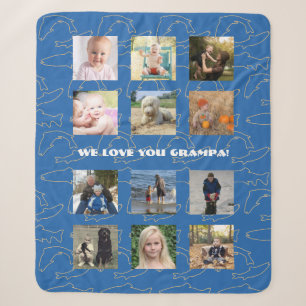 We Love You Grandpa Fish Pattern Photo Collage Sherpa Blanket