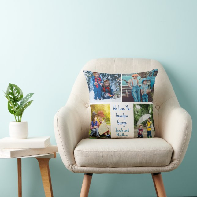We Love You Grandpa Grandkids Photo Collage Throw Pillow (Chair)
