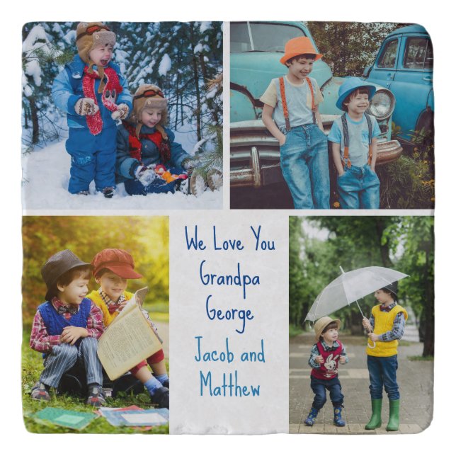 We Love You Grandpa Grandkids Photo Collage Trivet (Front)
