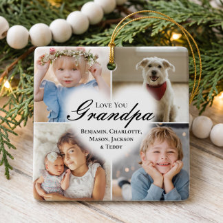 We Love You Grandpa Heart Grandkids Photo Collage Ceramic Ornament