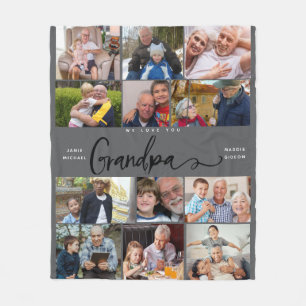 We Love You Grandpa Heart Photo Collage Fleece Blanket